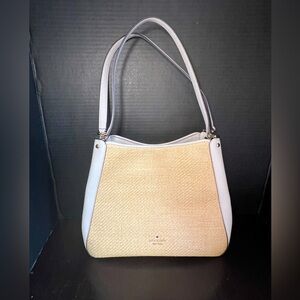 KATE SPADE LEILA STRAW MEDIUM TRIPLE COMPARTMENT SATCHEL BAG PARCHMENT
